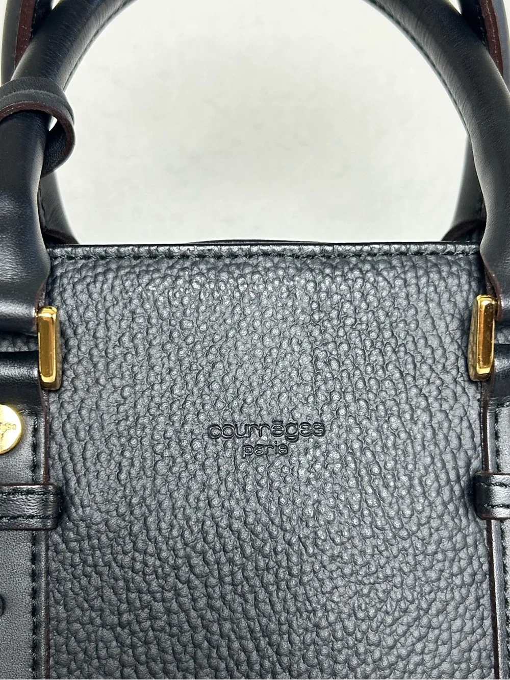 Courrèges Black Leather Dome Satchel Top Handle Bag w/ Strap